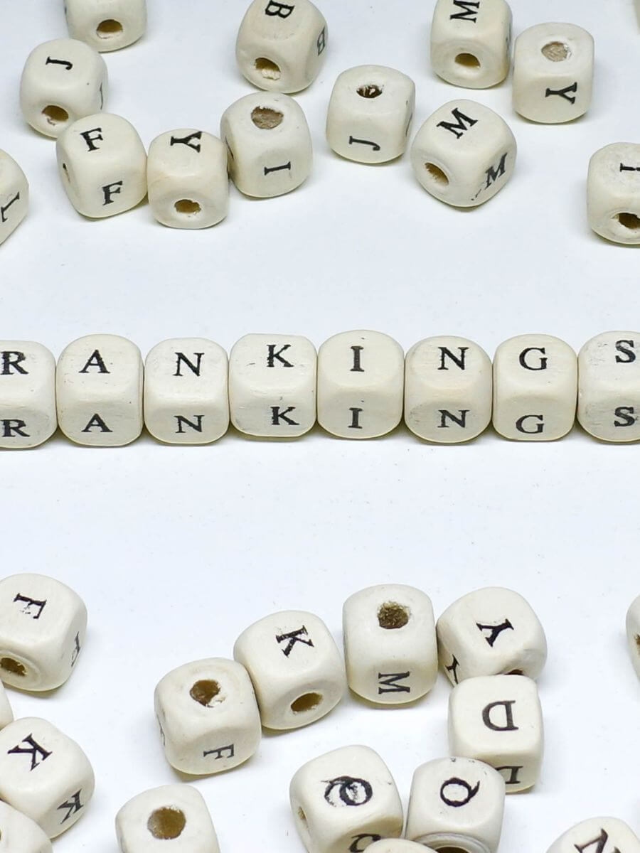 Online marketing term on white background wooden abc rankings